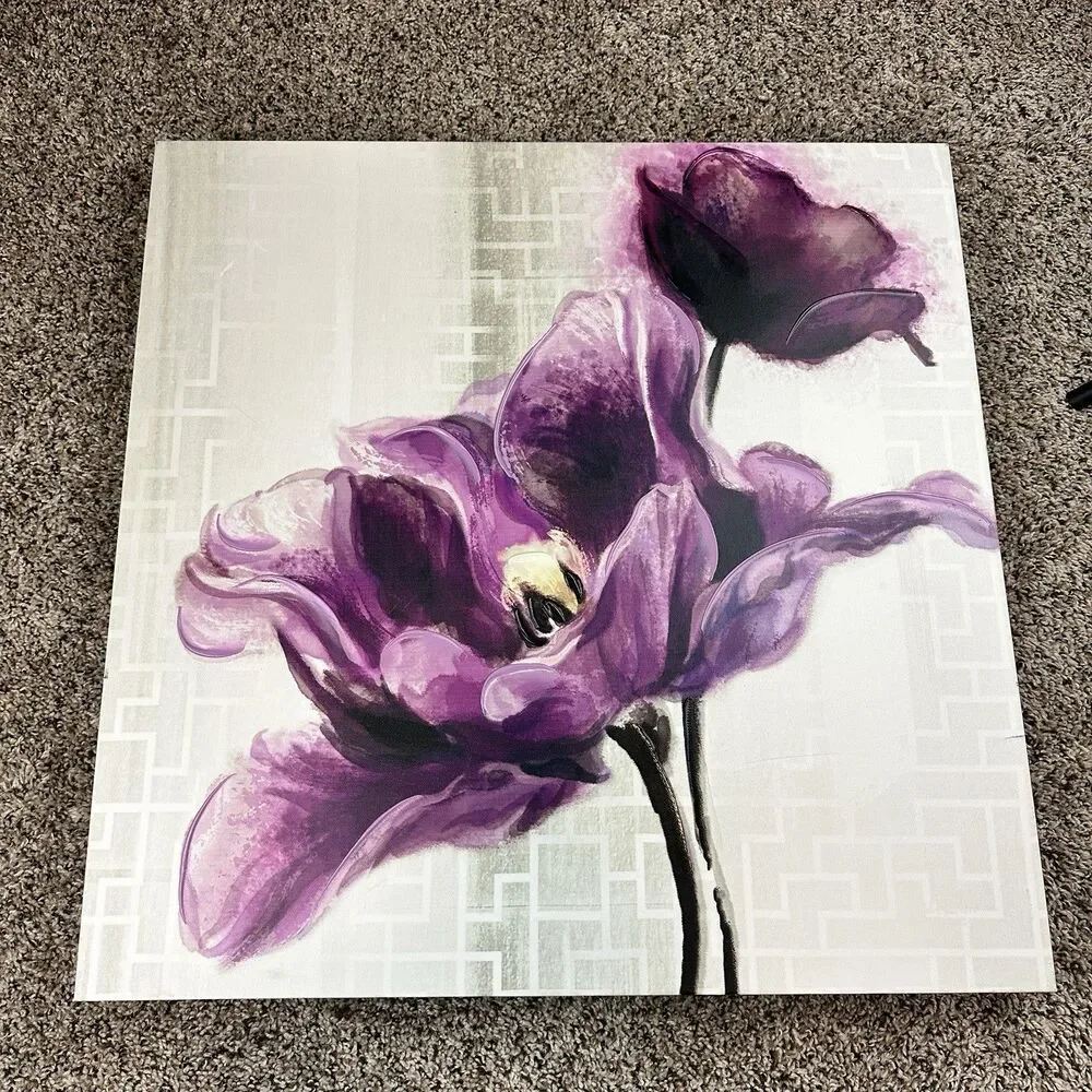 Purple Spring Tulip Flower Floral Canvas Painting Wall Art 24